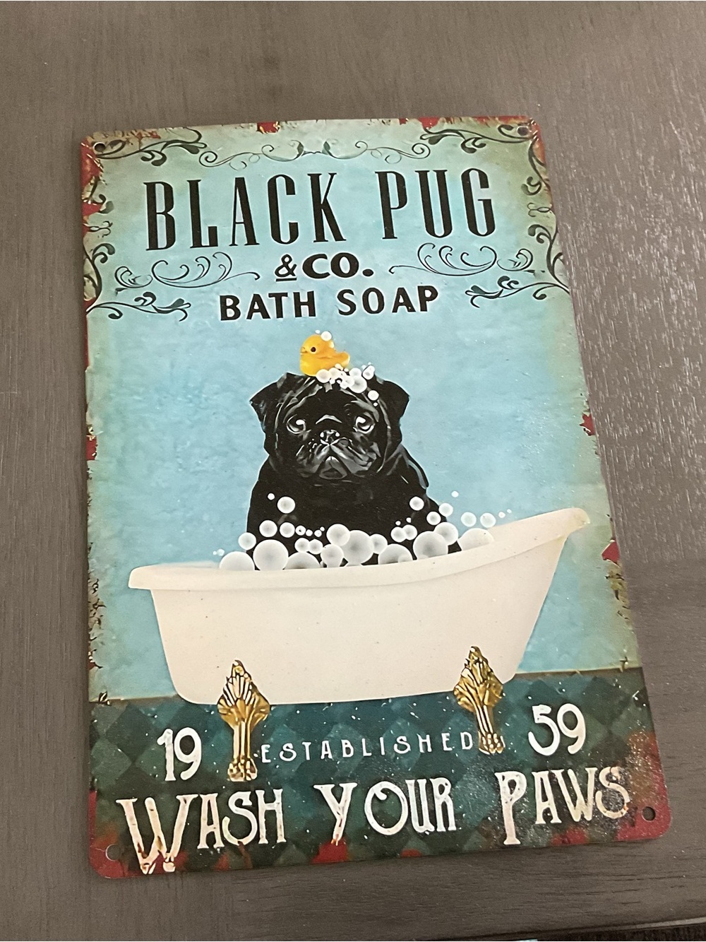 Black Pug & Co. Bath Soap Sign - Blue, Black, White